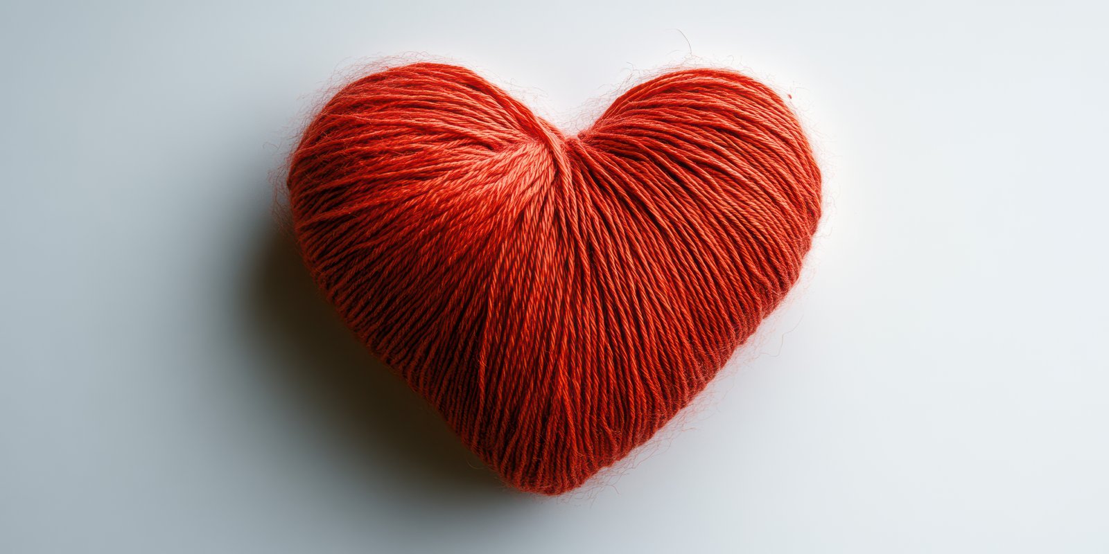 Heart-shaped ball of orange yarn placed on a clean white surface for a creative display or craft project